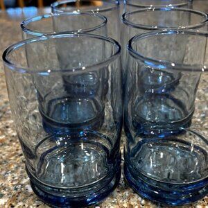 Vintage Anchor Hocking Saturn Blue Juice Glasses 3-1/2 inches Set 6 Awesome!!
